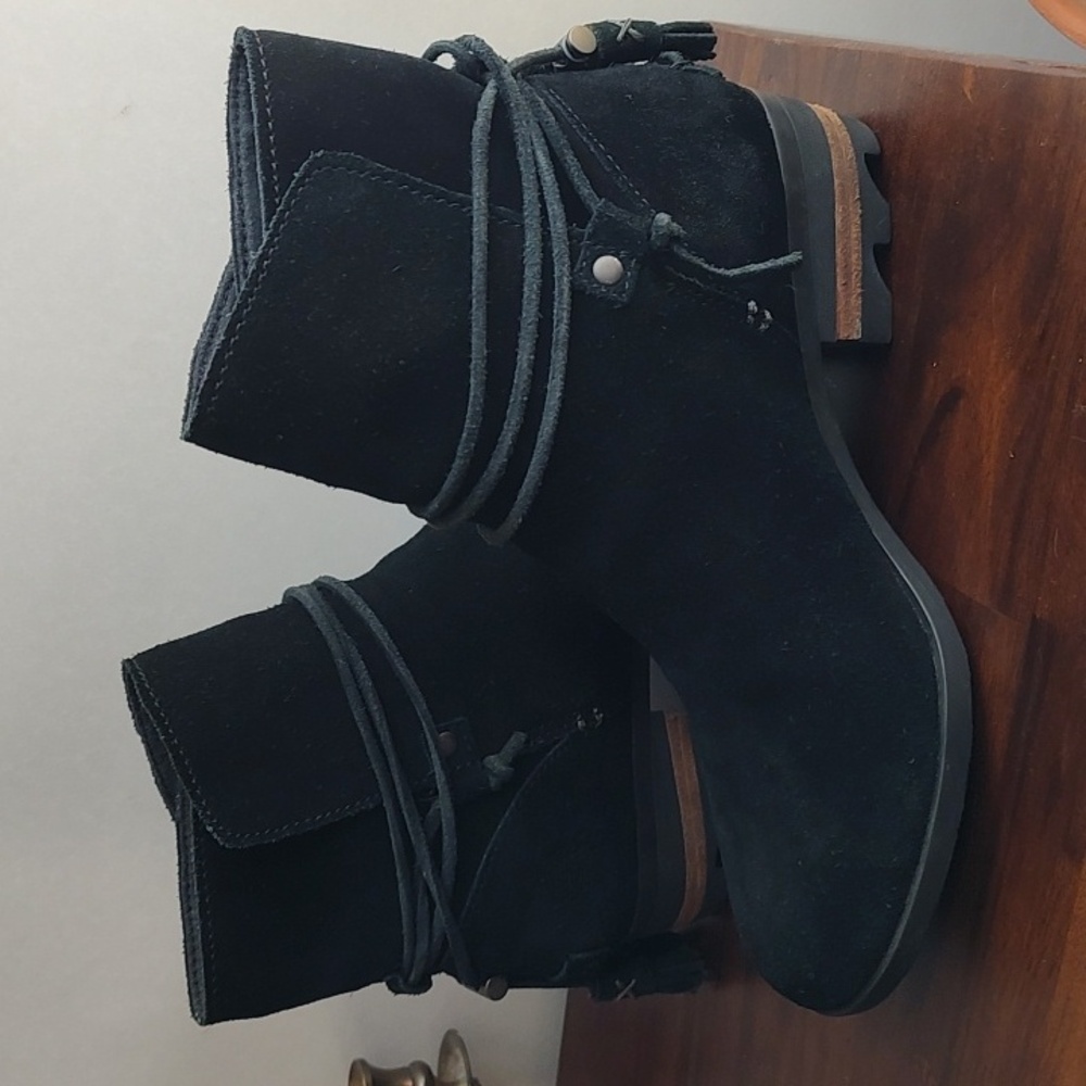 Sorel Leather Suede Leather Boots Black Ankle Boots Tassel Heel